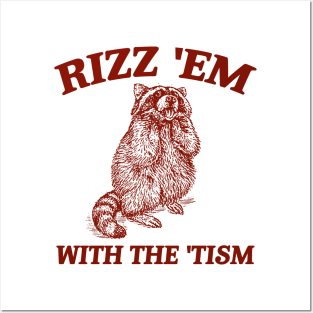 Rizz Em With The Tism Retro Sweatshirt, Vintage Funny Raccoon Tee, Autism Awareness, Raccoon Meme Posters and Art